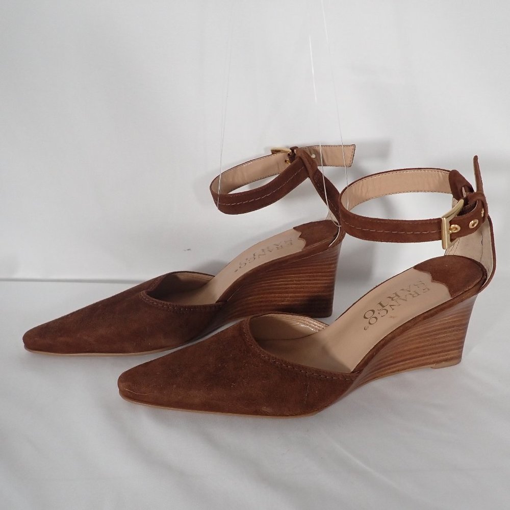 Franco Sarto Woman's 7.5 M Brown Suede Wedge Ankle Wrap shoes - Picture 3 of 7